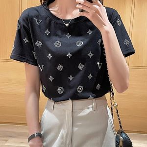 Diamanten T-shirt Vrouwen Katoenen Kleding Koreaanse Mode T-shirt Zomer Tops Vintage Korte Mouw Tee