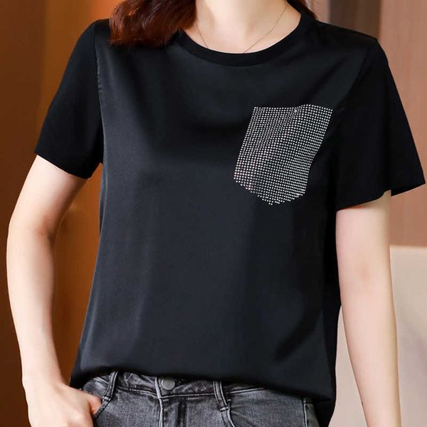 Diamants T Shirt Femmes À Manches Courtes Noir T-Femmes Mode D'été Tops Vêtements Coréens Blanc Tshirt Tee Femme 210615