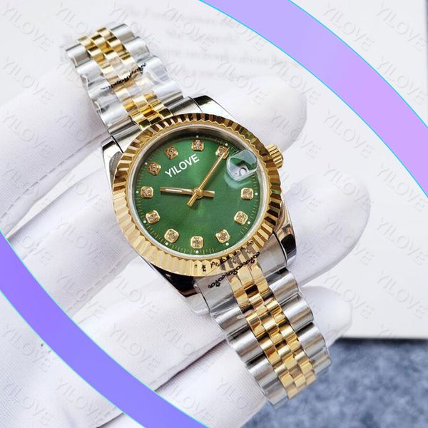 Diamonds Time Chronograph Ropa de mujer Reloj 31 mm Esfera verde Cristal de zafiro Luminoso Reloj multifunción 904L Acero inoxidable Reloj de pulsera mecánico automático