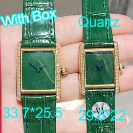 Reloj de diamantes para reloj Movimiento de cuarzo Plata Oro Rosa rojo azul verde Corona de zafiro Correa de cuero Reloj de vestir Reloj de pulsera de acero inoxidable con tanque cuadrado para mujer