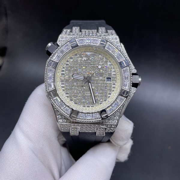 Diamonds Watch Mens Montres Mécaniques Automatiques 40mm Avec Acier Clouté De Diamants 904L Saphir Bracelet En Caoutchouc Noir Hommes Montres-Bracelets