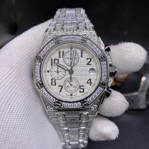 Montres à quartz pour hommes 42mm avec diamants en acier 904L saphir argent bracelet en acier inoxydable montres-bracelets d'affaires
