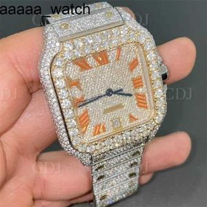 Diamants Montre Deux Carters Ton Luxe Personnaliser Glacé Vvs Moissanite Hip Hop Mécanique En Acier Inoxydable Poignet Buste Vers Le Bas Montre8wd5 cy