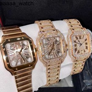 Diamanten Horloges Carters Vierkante Kast Heren Luxe Iced Out Gouden Kleur Vvs Vvs1 Automatisch Mechanisch