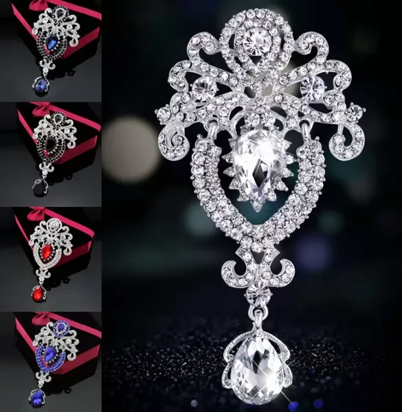 Diamons Crystal Crown Drop Broches Pins Ramillete Clips para bufanda Compromiso Boda Broche para Mujeres Hombres joyería will y regalo de arena