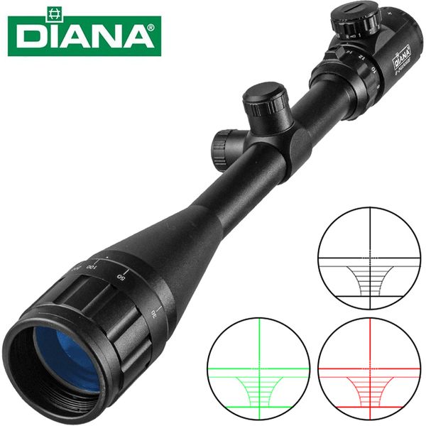 DIANA 6-24x50 AOE Tactics Rifle Scope Luz de punto rojo verde Equipo de francotirador Caza Mira óptica Mira telescópica