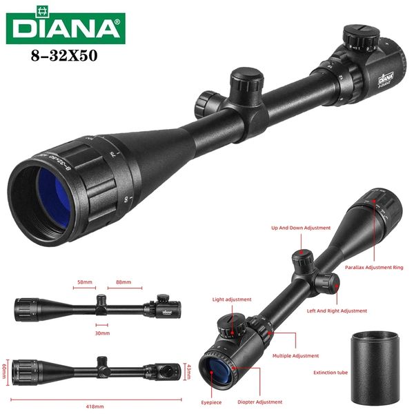 DIANA 8-32X50 tactique fusil optique point rouge vert Sniper portée compacte chasse lunette de visée collimateur croix fusil sniper vue