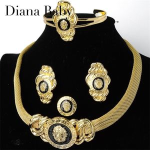 Diana bébé ensemble de bijoux 24K tête de Lion africain accessoires boucles d'oreilles collier Bracelet anneau pour femme Hip Hop cadeaux fête 220922