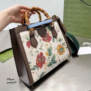 Diana Bamboe Canvas Draagtas Winkelen Strandtassen Handtassen Bloemenontwerp Crossbody Schoudertassen Leren Portemonnee Klassiek Vierkant