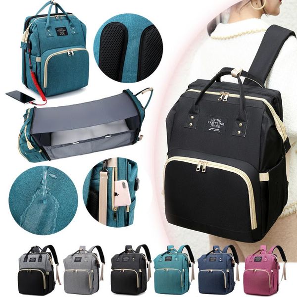Bolsas de pañales 2 en 1 bolsa de mamá multifuncional portátil cuna de viaje impermeable mochila de pañales de maternidad para mamá