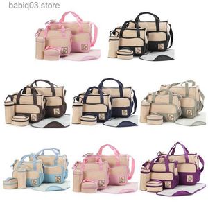 Diaper Bags 5 Pcs Multifunctional Set Baby Changing Diaper Nappy Bag Maternity Mummy Handbag T230525