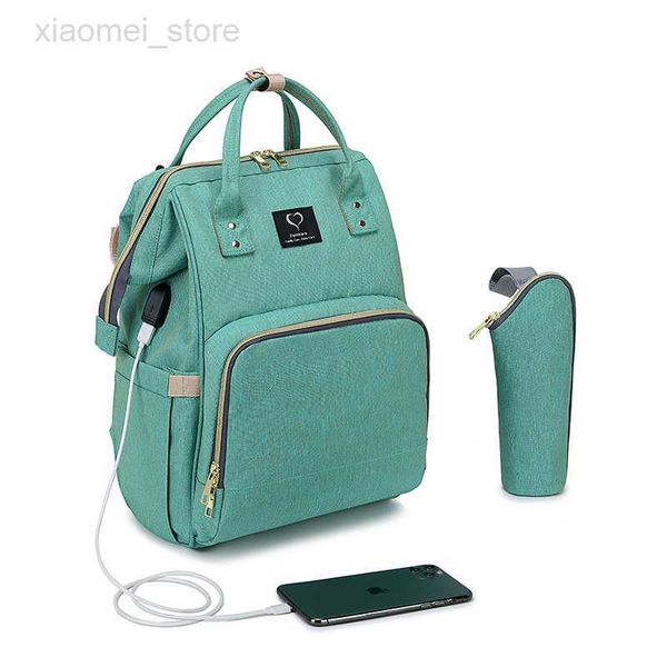 Bolsas de pañales Bolsa de pañales para bebés Mamás Papás Bolsas de cochecito USB Gran capacidad Kits de bolsas de pañales impermeables Mochila de viaje de maternidad Bolso de enfermería HKD230706