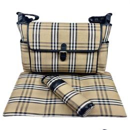 Sacs à couches Sac imperméable maman bébé fermeture éclair marron plaid imprimé ventes sac à dos messager pile fourre-tout mode trois pièces ensemble drop livrer dhuyh