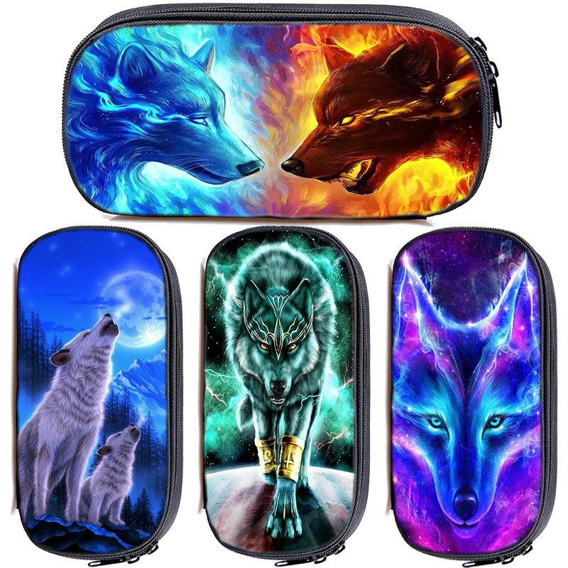 Bolsas de pañales hermoso Animal Lobo estuche de cosméticos niñas niños lápiz soporte de alta calidad Cool School Bag Pencilcase niños regalos