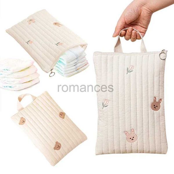 Sacs à couches Coton Baby Sac Nappy Pouch Travel Pousteille de voyage South Corée du Sud Ins Migne Ours Broderie Maman Handbags D240430