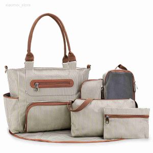 Bolsas de pañales Bolsa de pañales Juego de 7 piezas bolsa de asas de pañales de gran capacidad para bebé mamá papá Bolsa de viaje Bolsa de pañales para recién nacidos con cambiador HKD230706