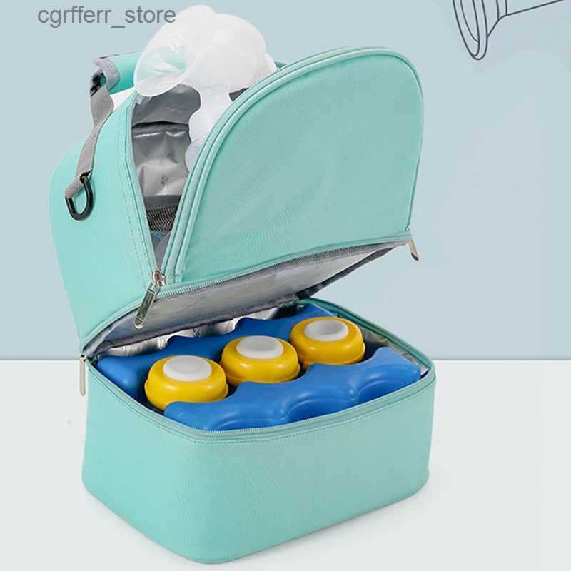 Diaper Bags Fashion Insulation Double Layer Pack Solid Color Large Capacity Mommy Bag Cool Travel Picnic Portable Food Handbag Baby Bags L410
