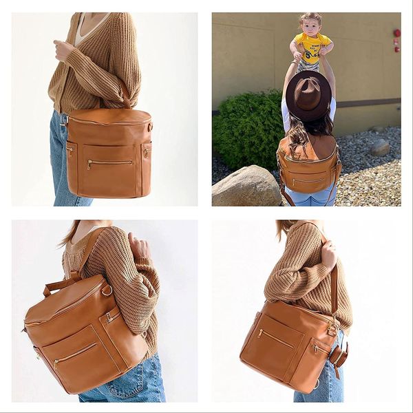 Bolsas de pañales Moda Mamá Bolsa Pu Cuero Pañal Mochila Bolsa con Cambiador Bebé Organizador Bebé Bolsa de pañales Mamá Papá Mochila 230606