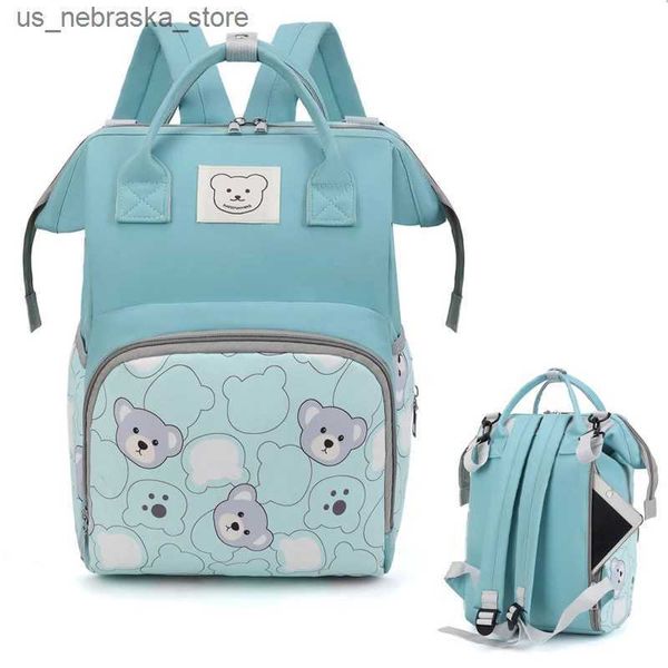 Bolsas de pañales Pajama impreso de moda Mochila Mummy Gran capacidad Bag Animal Bear Baby Bag Baby Bag Multifuncional Tavel Bag Q240418