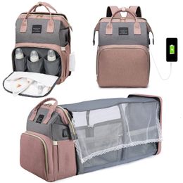 Bolsas de pañales Bolsa de mamá plegable Ligera Cama de cuna plegable portátil Mochila de bebé de gran capacidad Bolsa de salida de mamá femenina Bolsa de mamá 230602