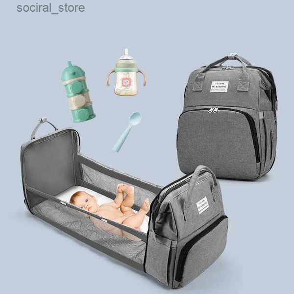 Sacs à couches Sac de maman pliant sac à couches léger sac à dos avec lit de bébé pliable couffins de voyage portables pour bébés étanche L240305