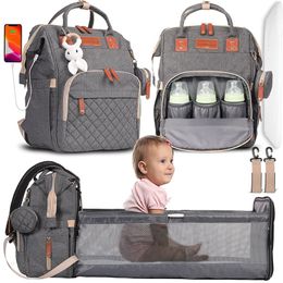 Bolsas de pañales Bolsa de momia plegable Ligera Cama de cuna plegable portátil Gran capacidad Mochila para bebé Mujer Mamá Outting Bag sac a langer 230712