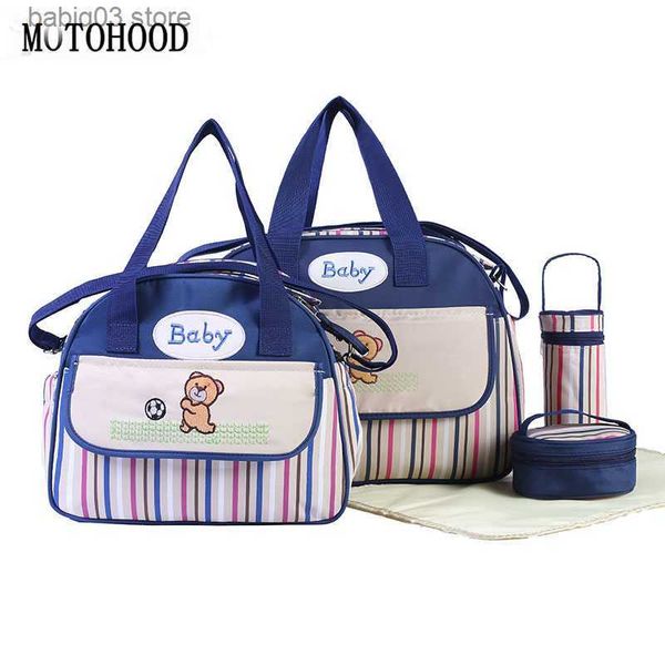 Sacs à couches MOTOHOOD 5pcs rayé bébé sac à couches bébé soins Nappy sac poussette sacs à main pour les mamans organisateur bébé sac de transport 40 * 15.5 * 30cm T230525