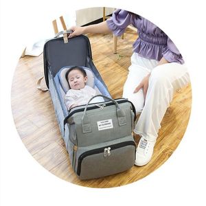 Sacs à couches multifonction maman sac Portable bébé lit voyage grande capacité sac à dos pour maman bébés changement étanche avec crochet de landau