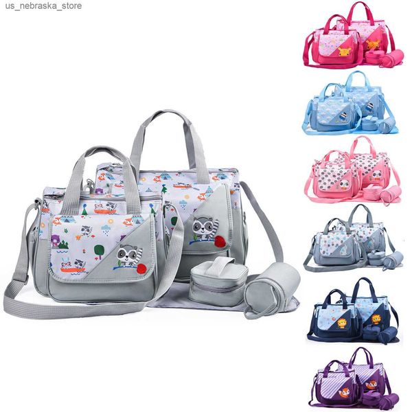 Sacs à couches Nouvelles sacs de maternité en 5 pièces ensemble de grande capacité Sac de couchage sac multifonctionnel Hôpital pour femmes voyage Baby Diaper Sac Q240418