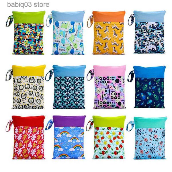 Sacs à couches New Print Wet Dry Mummy Bag Avec Deux Poches Baby Diaper Nappy Sacs Étanche Réutilisable 25x35cm Voyage De Stockage En Plein Air Sac À Main T230526