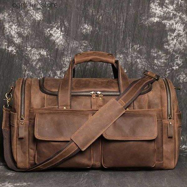 Bolsas de pañales Retro Brown Mens Bag Luggage Bolgage Crazy Horse Cuero Gran capacidad Bolsa de viaje Negocio Fin de semana un hombro Bolsa de mensajería L410