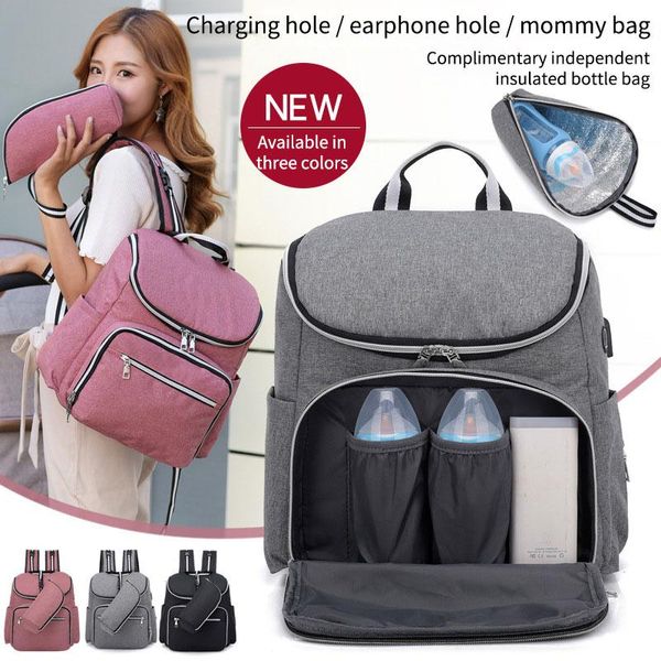 Bolsas de pañales UmaUbaby Mommy Bag Bebé de gran capacidad Estilo coreano Moda Multi-bolsillo con auriculares de carga Jack Mummy