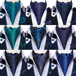 Dibangu 100% Silk Blue Ascot Ties for Men Paisley Cravat for Man Wedding Jacquard Woven Mens Cravat Tie et Pocket Square Sets 240323