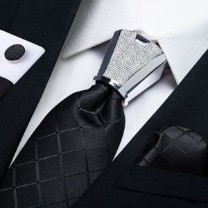 DiBanGu Business Plaid noir solide luxe élégant cravates en soie pour hommes Designer cravate boucle mouchoir boutons de manchette accessoire de mariage 240124