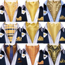 Dibangu Jacquard Cravat 3pc Set Yellow Paisley geweven ascot Tie manchetingen Packlinks Pocket Square Mens Fashion Casual sjaals Accessoires 240418