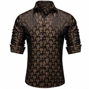 Dibangu luxe or Floral noir soie Lg manches chemises pour hommes concepteur décontracté smoking chemises hommes vêtements Blouse m243 #