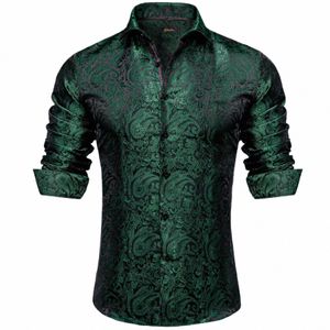 Dibangu lujo verde Paisley seda LG manga camisas para hombres diseñador casual boda fiesta hombres ropa blusa i5F5 #