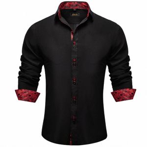 Dibangu hommes chemise Lg manches noir solide rouge Paisley couleur Ctrast Fi Dr chemise pour hommes col boutonné hommes vêtements 90WT #