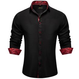 DiBanGu hommes chemise à manches longues noir solide rouge Paisley couleur contraste robe de mode pour col boutonné vêtements 240304
