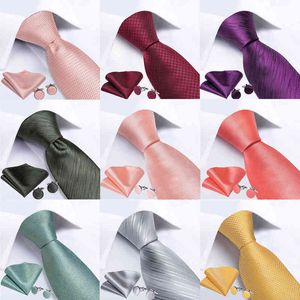 Dibangu Men binden solide roze kleur formele bruiloft stroptie zijde jacquard geweven tie zakdoek manchetknopen voor mannen zakelijk pak y1229