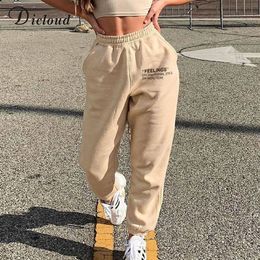 DICLOUD Casual Cargo Pantalones para mujer Cintura alta Elástico Señoras Pantalones Algodón Sólido Streetwear Otoño Invierno Mujer 201106