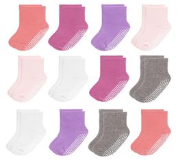 Dicry Baby Girl Boys Nonslip Crew Socks With Grips Anti Skid Sole Fit 6 maanden tot 7 jaar oude kinderen Meerdere kleuren Cotton3709026
