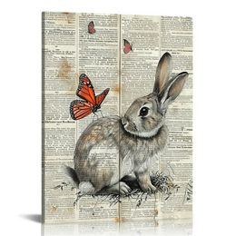 Affiche de l'art du dictionnaire - Impression de lapin et de papillon - Bunny Art - Cadeau pour hommes, femmes Amateur d'animaux - Décor chic pour chambre, salon