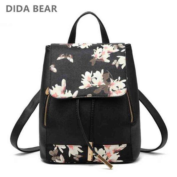 DIDA BEAR Mujeres PU Mochilas de cuero Mochila Mochilas para niñas Adolescentes Mochila Flor Pluma Mochila Feminina Sac A Dos Y1105