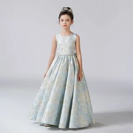 Dideyttawl robe à col rond pour fille ALine Rose motif robes à fleurs sans manches enfants anniversaire formelle robes de princesse 240326
