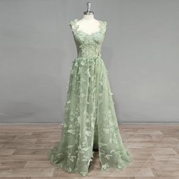 DIDEYTTAWL Real Pos 3D Vlinders Saliegroen Tule Prom Dress 2024 Sweetheart A Line Hoge Split Fee Avondjurk 240227