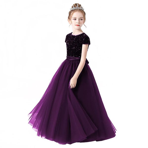 Dideyttawl Paillettes scintillantes manches courtes robes de fille de fleur Tulle enfants fête d'anniversaire Pageant robe de bal demoiselle d'honneur junior 240321