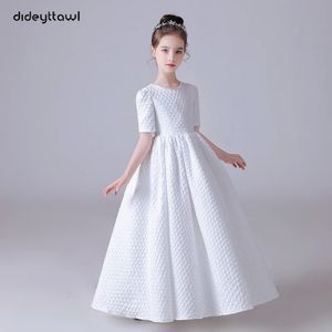 Dideyttawl White Puff Jupe Elegant Flower Girls Robe For Wedding Party Courtes Couettes Junior Bridesmaid Robe 240403