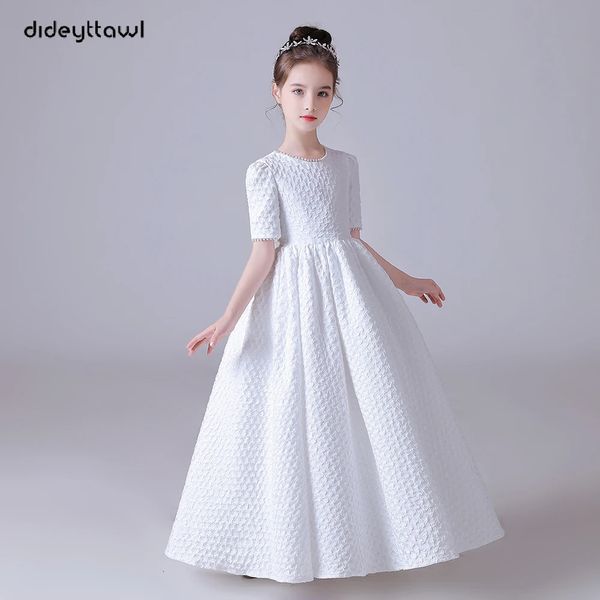 Dideyttawl White Puff Jupe Elegant Flower Girls Robe For Wedding Party Courtes Couettes Junior Bridesmaid Robe 240321