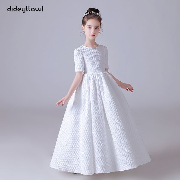 Dideyttawl jupe bouffante blanche élégante fleur filles robe pour la fête de mariage manches courtes Concert Junior robe de demoiselle d'honneur
